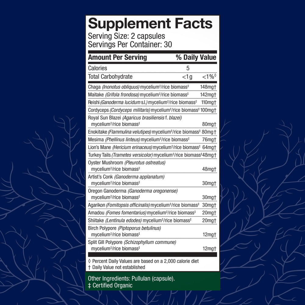 Close-up of Host Defense MyCommunity capsules, smooth vegan capsules for everyday wellness.