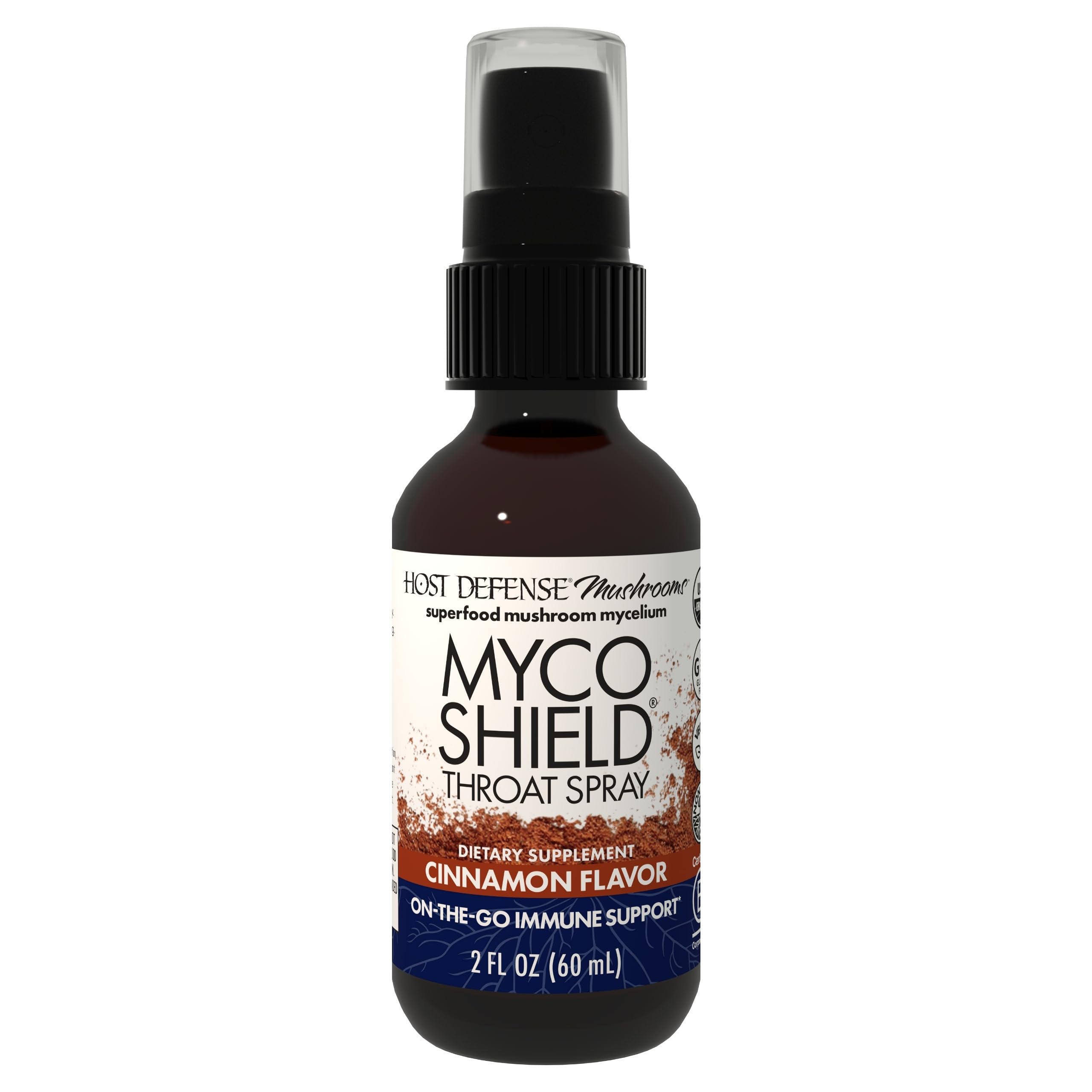 Host Defense MycoShield throat spray bottle ready for on-the-go immune support