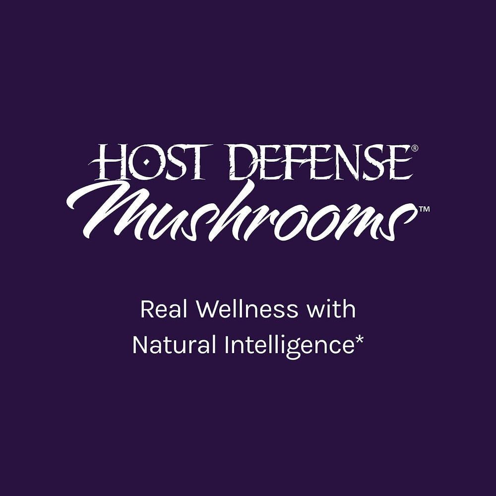 Host Defense organic ingredients highlighted on the bottle label.