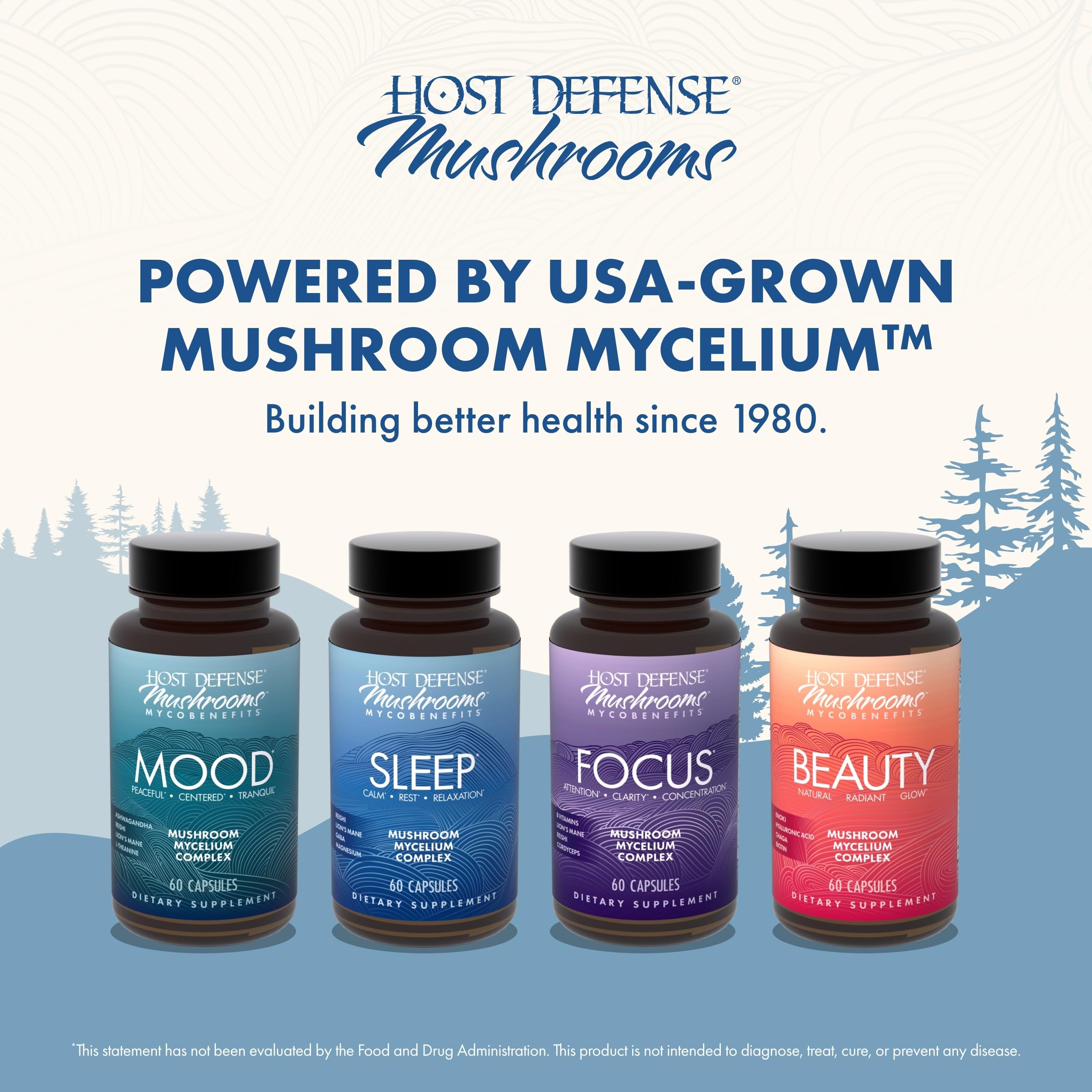 Host Defense MycoBenefits Sleep box and bottle on display in dim lighting