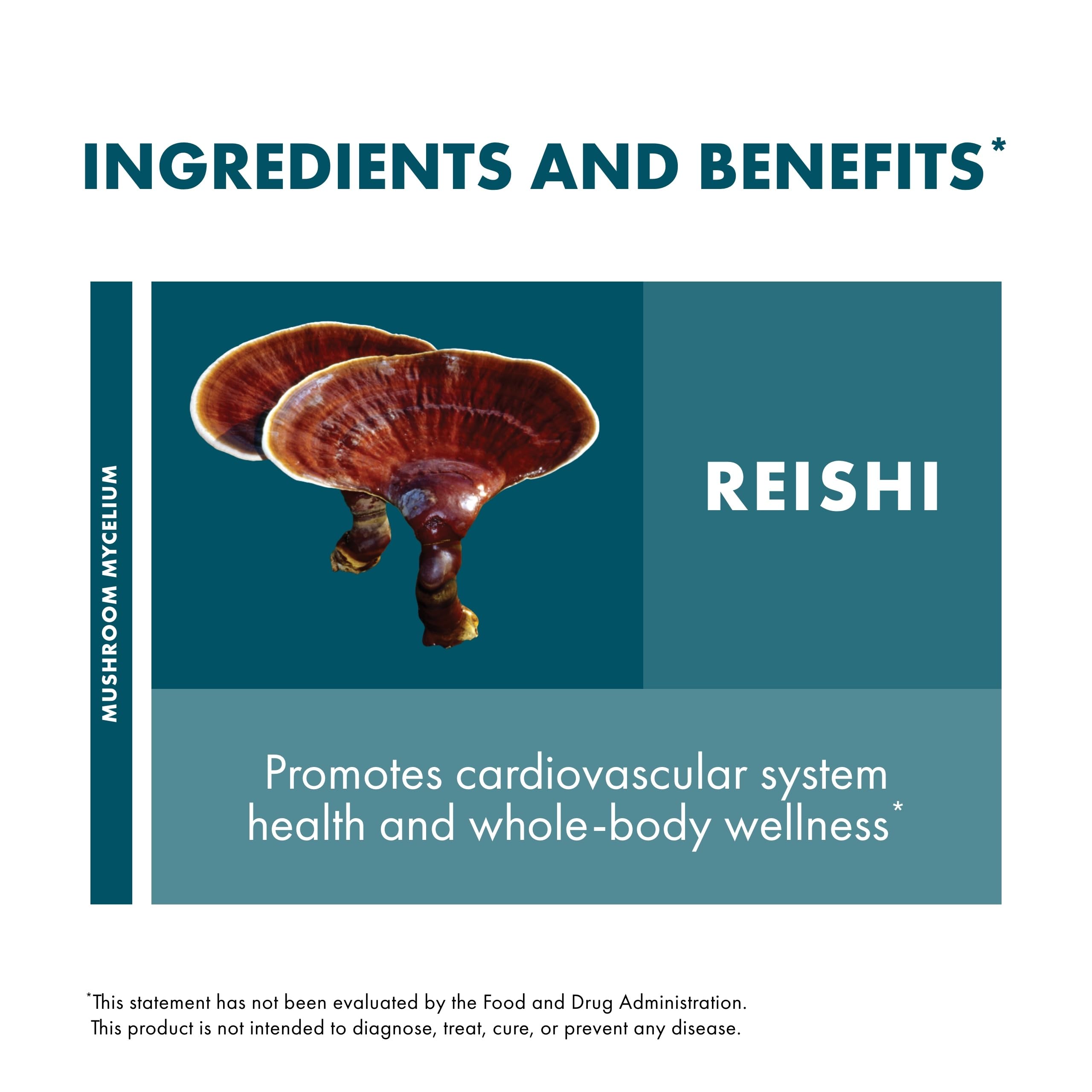 Host Defense Reishi capsules with mushroom mycelium imagery