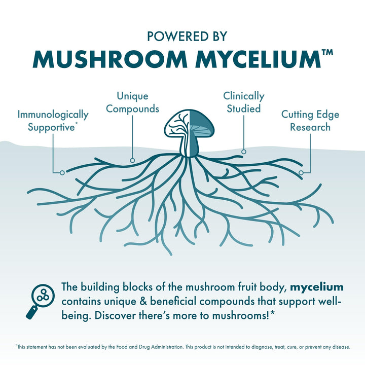 Host Defense Reishi capsules on brown rice substrate background