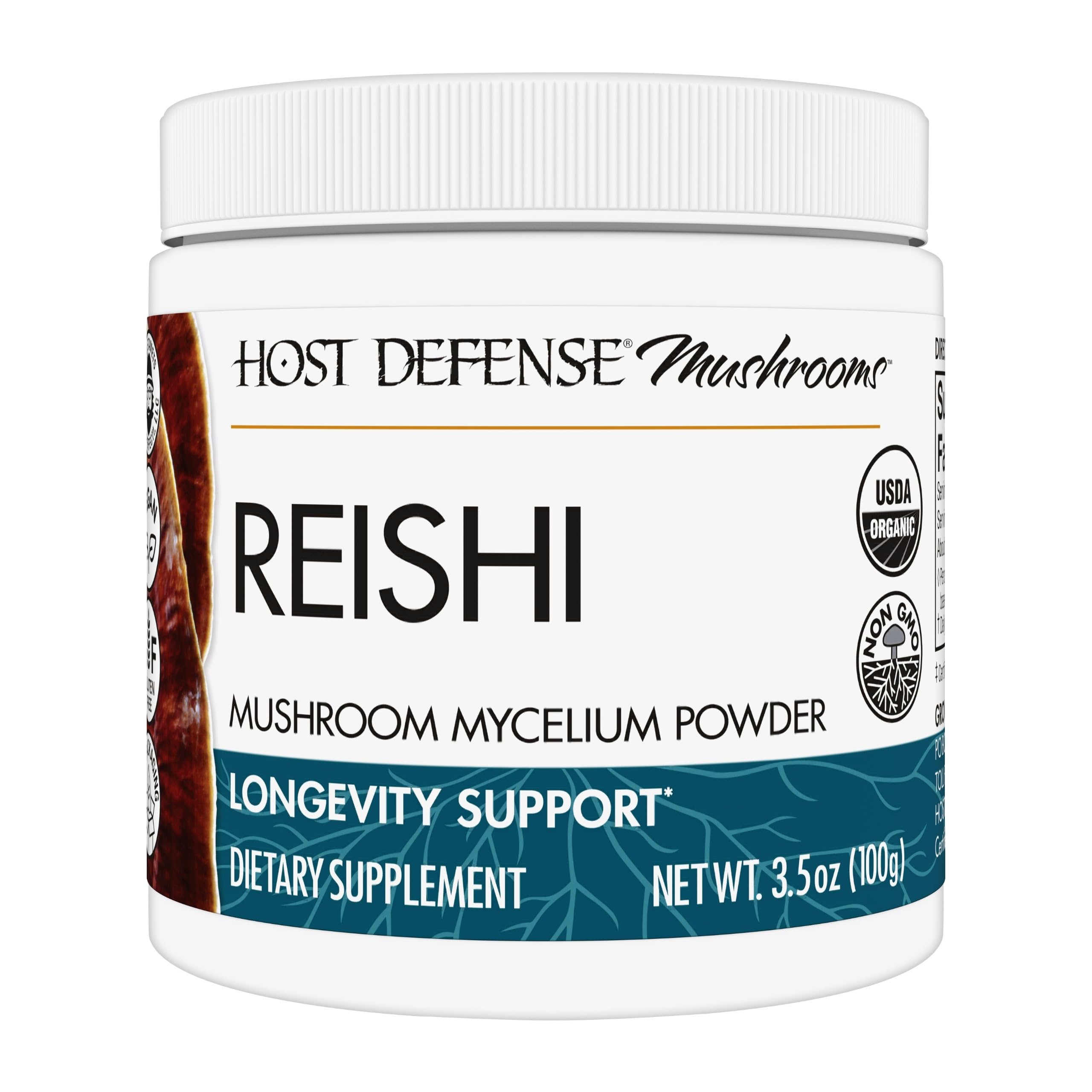 Host Defense Reishi powder bottle for daily immune and energy support