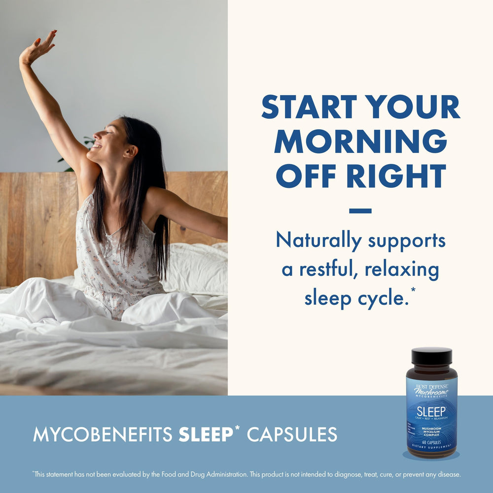 Host Defense MycoBenefits Sleep on nightstand for evening routine