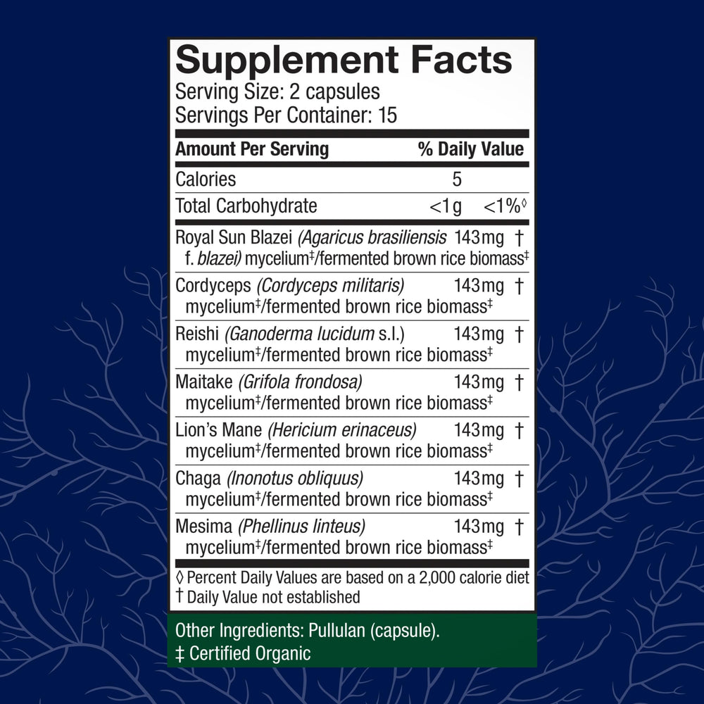 Host Defense Stamets 7-7 capsules closeup for convenient daily dosing.