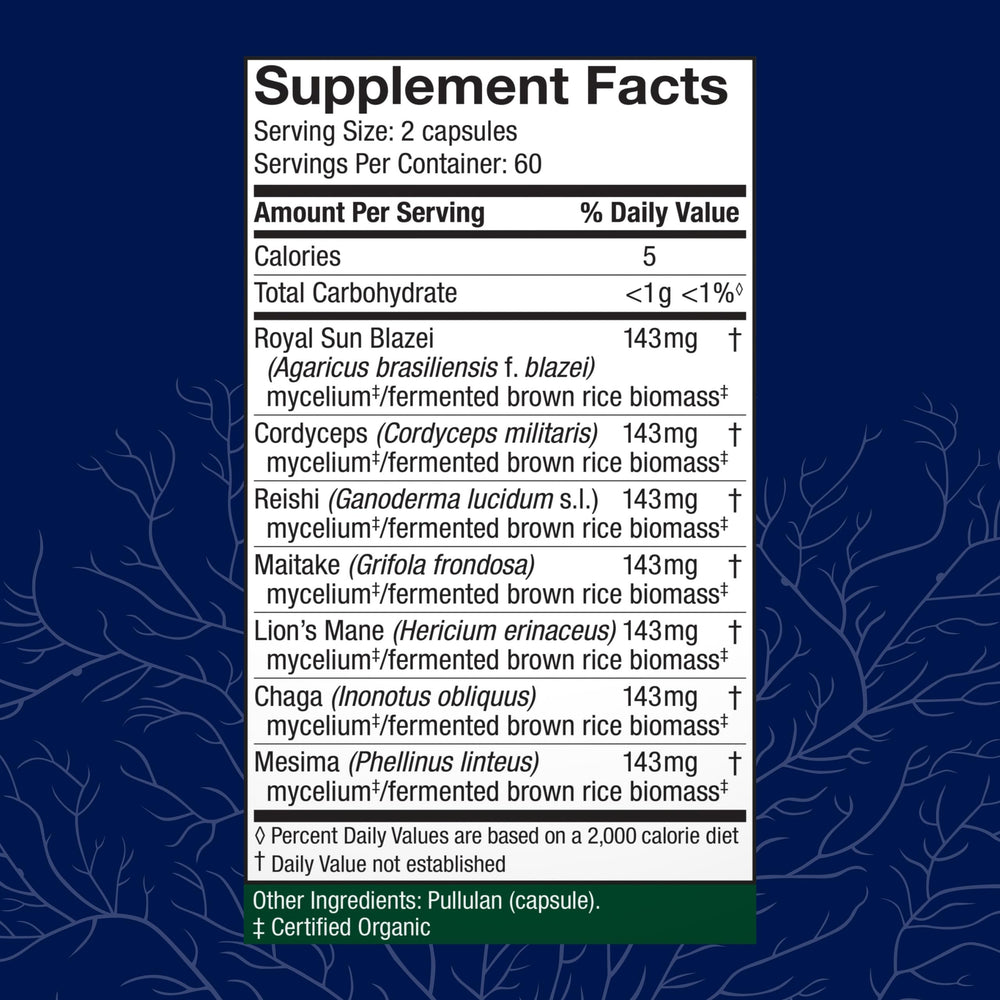 Host Defense Stamets7 capsules closeup highlighting vegan supplement form.