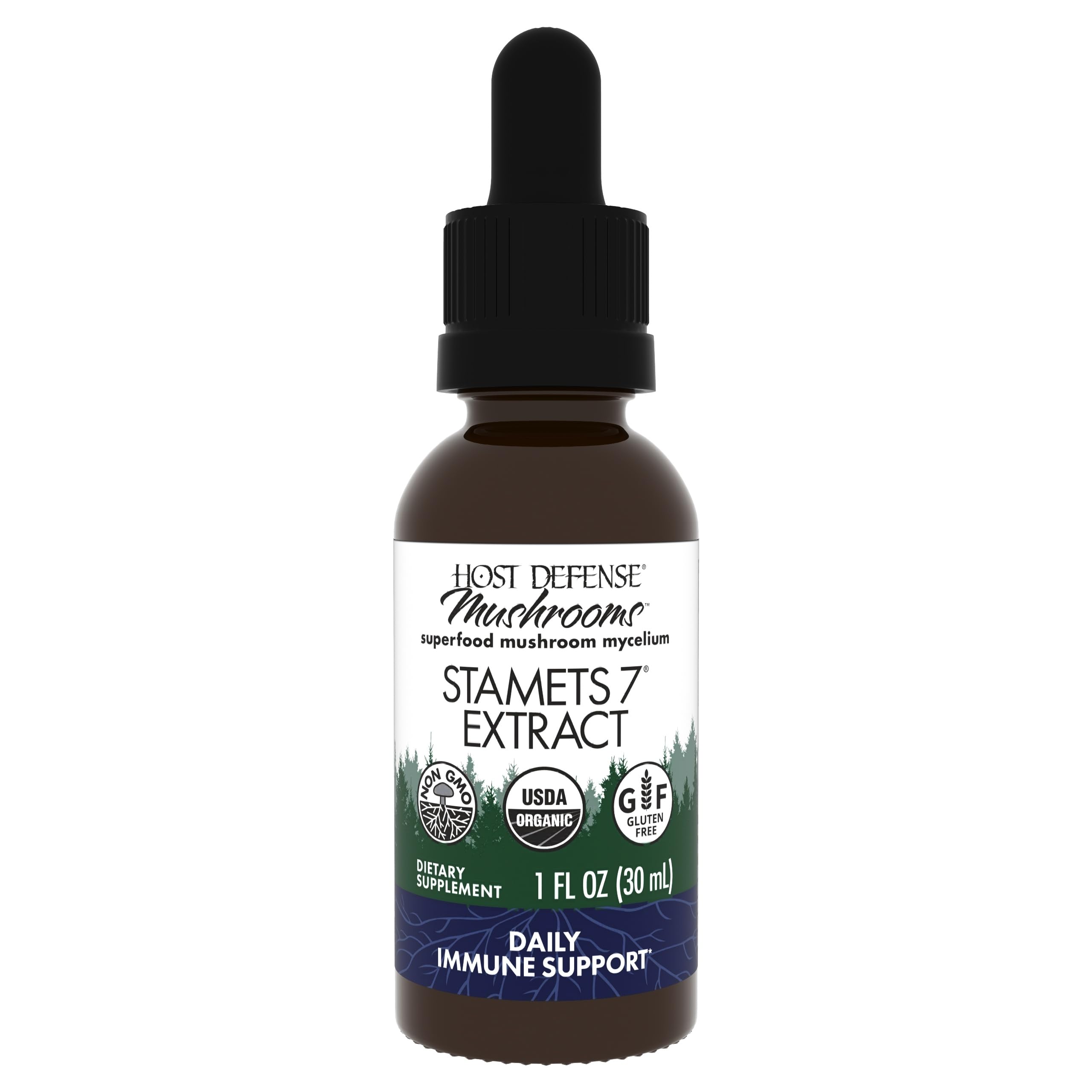 Host Defense Stamets 7 Extract en botella para uso diario de apoyo inmune