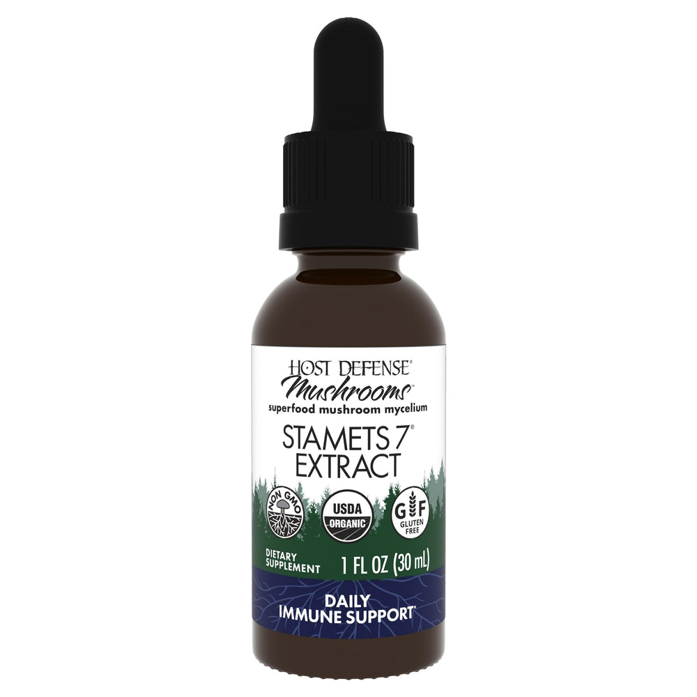 Host Defense Stamets 7 Extract en botella para uso diario de apoyo inmune