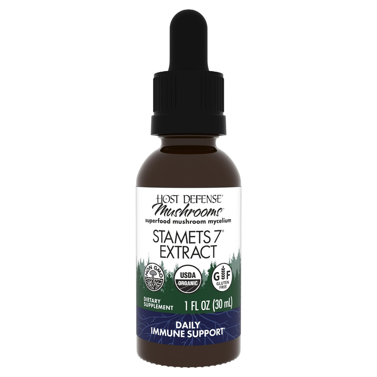 Host Defense Stamets 7 Extract en botella para uso diario de apoyo inmune