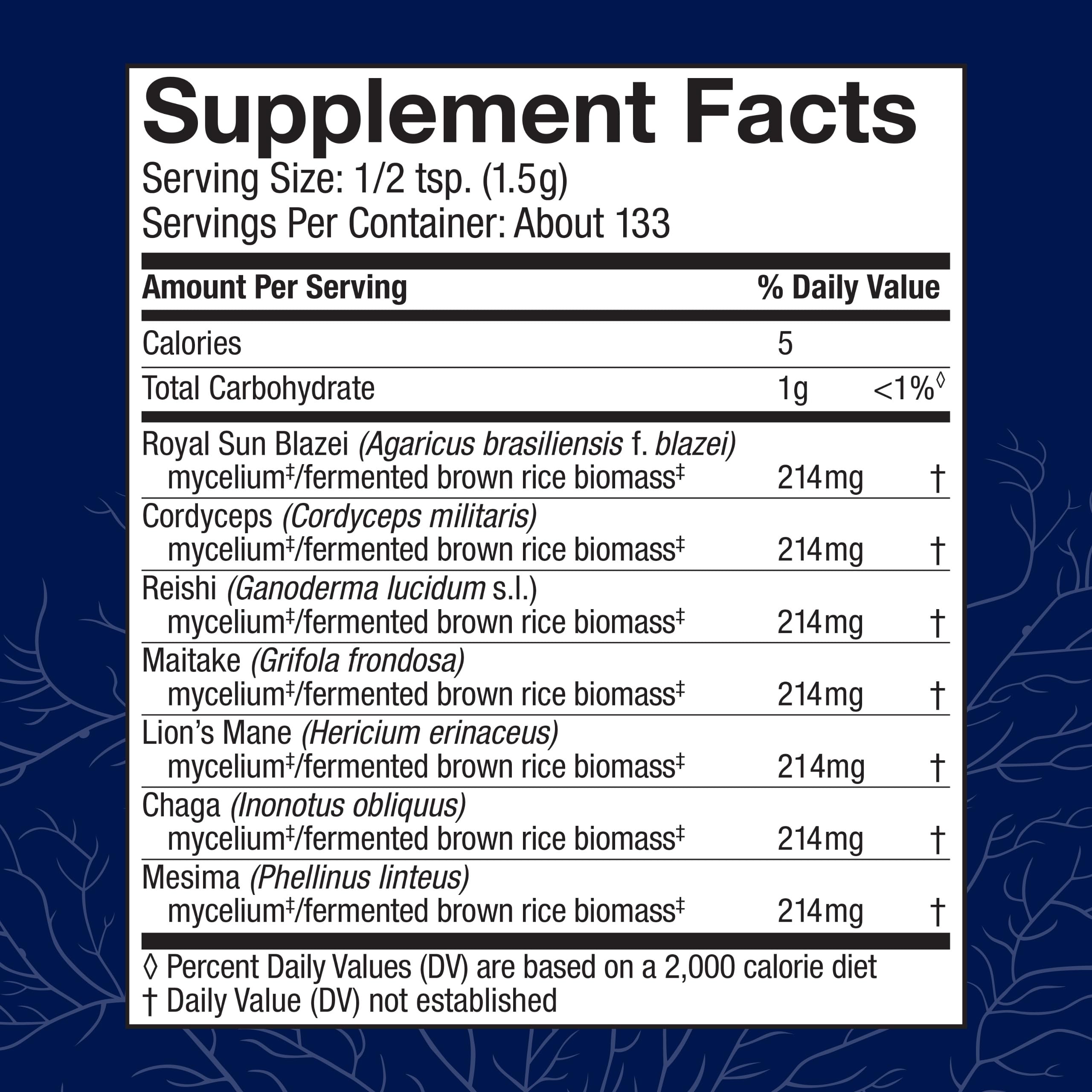 Host Defense Stamets 7 label close-up, highlights seven-species mushroom blend.