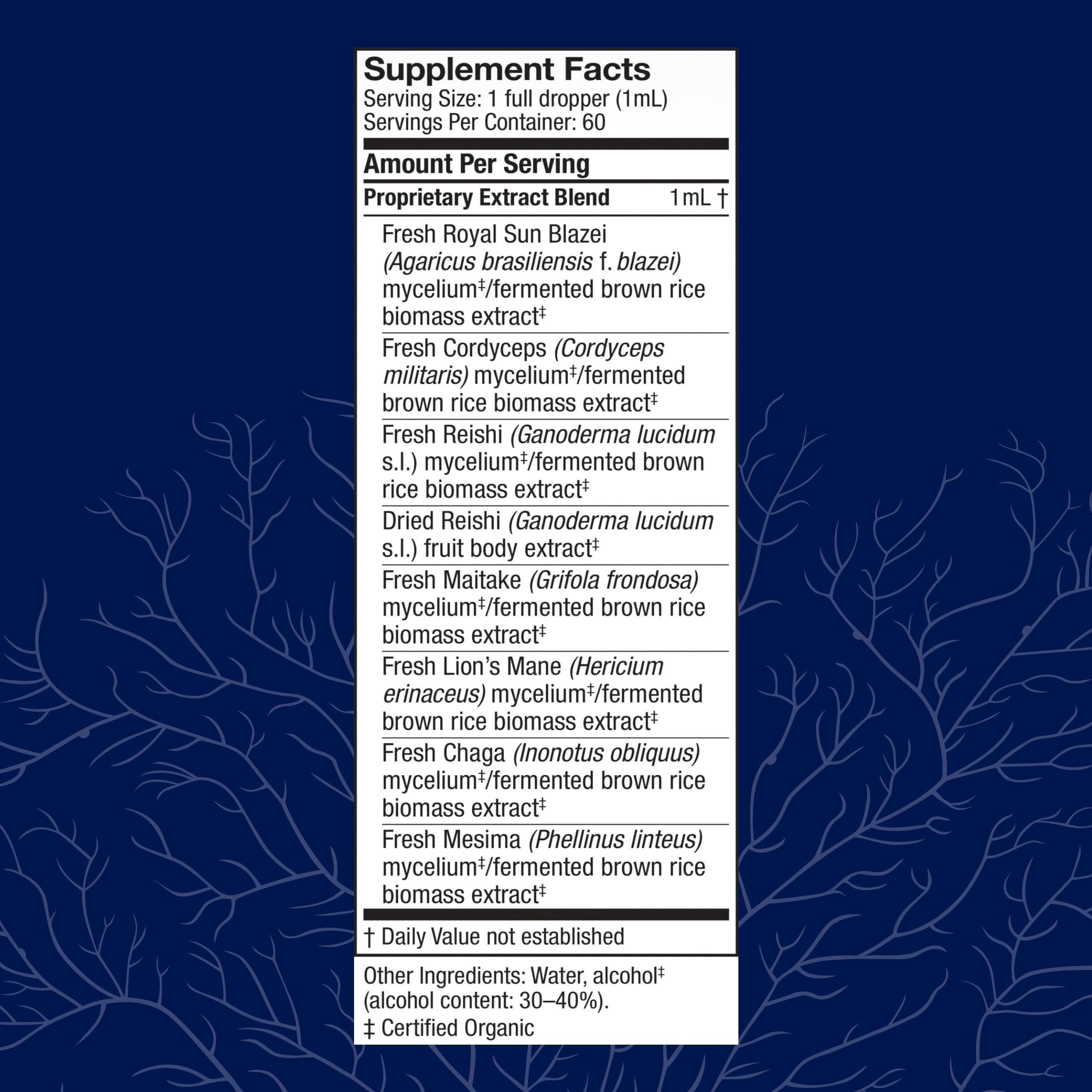Host Defense Stamets 7 organic label mushrooms highlight organic ingredients and purity