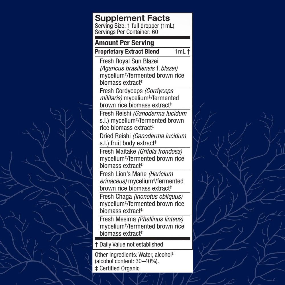 Host Defense Stamets 7 organic label mushrooms highlight organic ingredients and purity