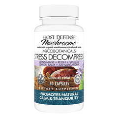 Host Defense Stress Decompress bottle with capsules highlights calm-inducing daily support.