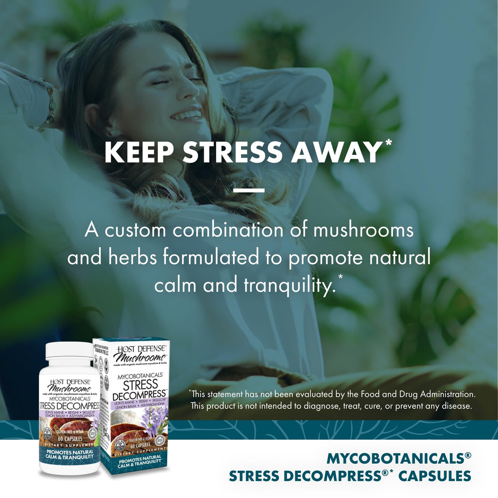 Host Defense Stress Decompress lion’s mane imagery for clarity and focus.