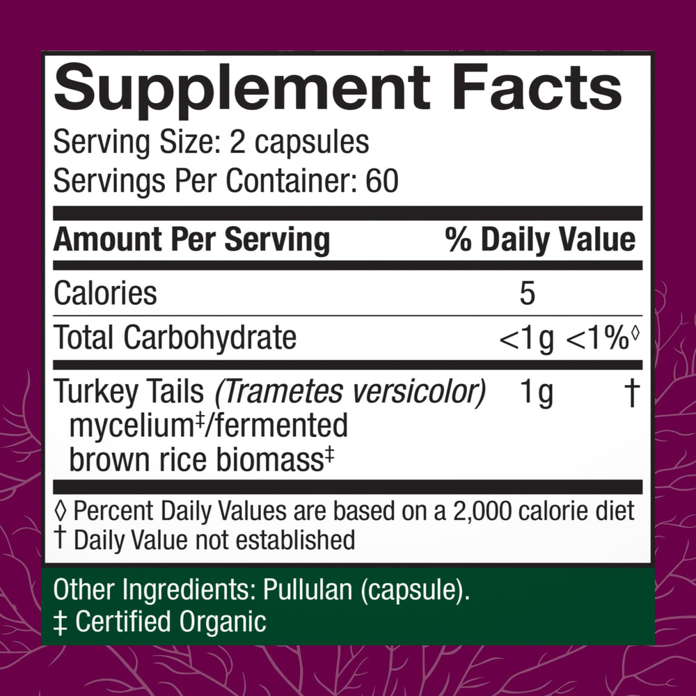 Host Defense Turkey Tail capsules pack back view showing label details and quality
