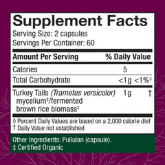 Host Defense Turkey Tail capsules pack back view showing label details and quality