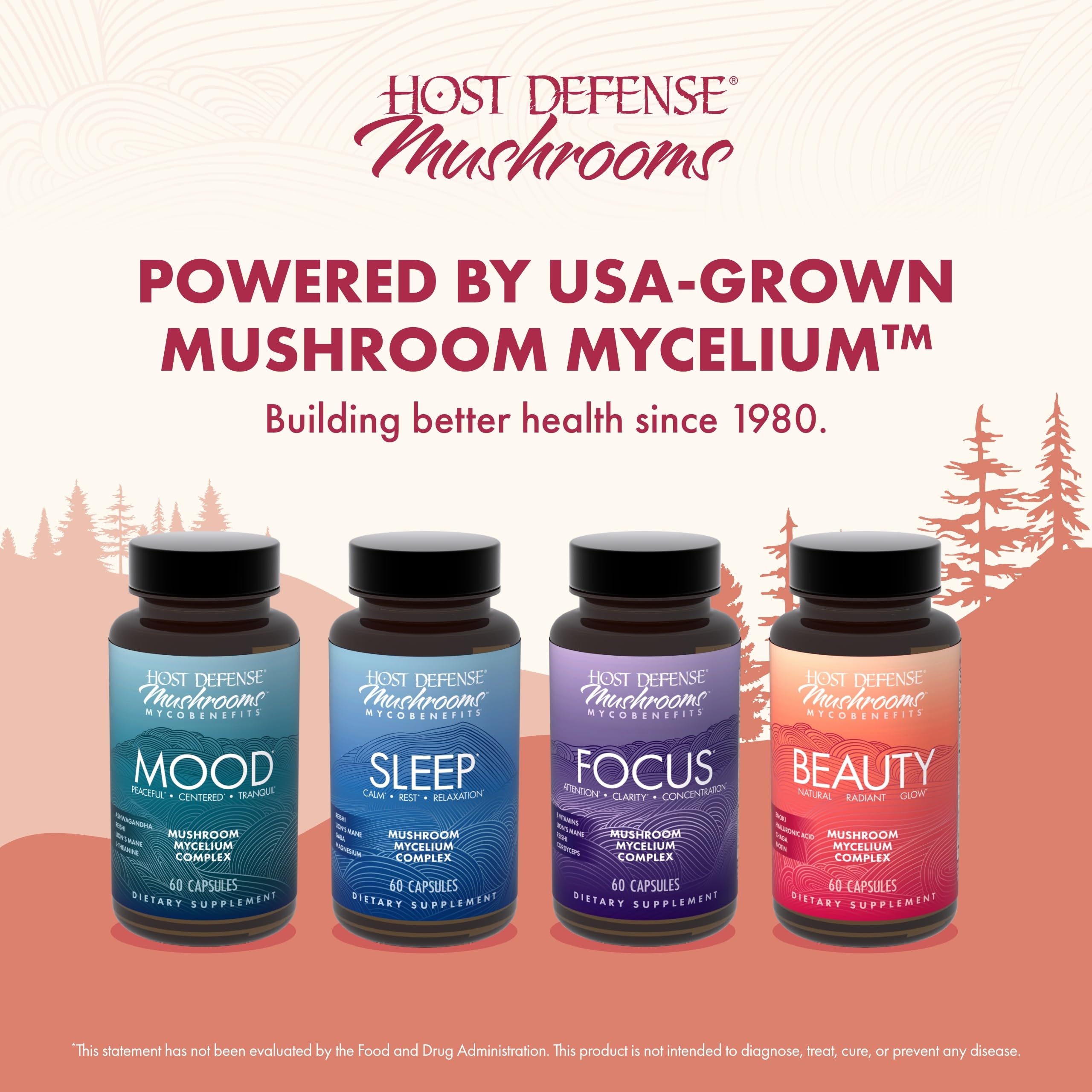 US-grown mushroom mycelium used in Host Defense formula.