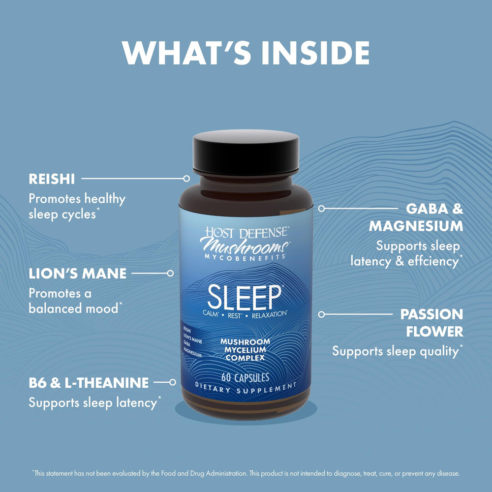 Host Defense MycoBenefits Sleep packaging shown with non-GMO label