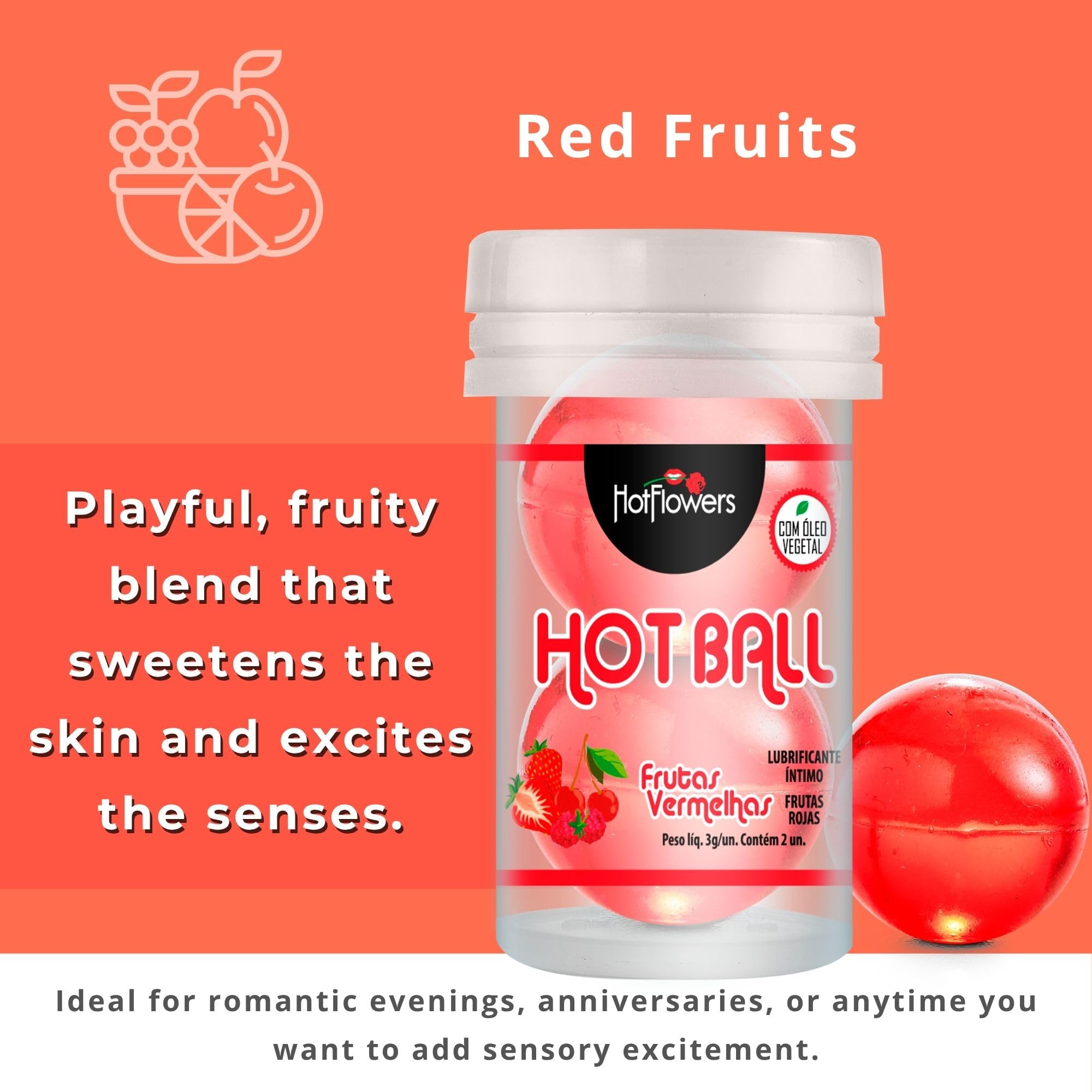 Hot Flowers Red Fruits massage oil ball for playful massages