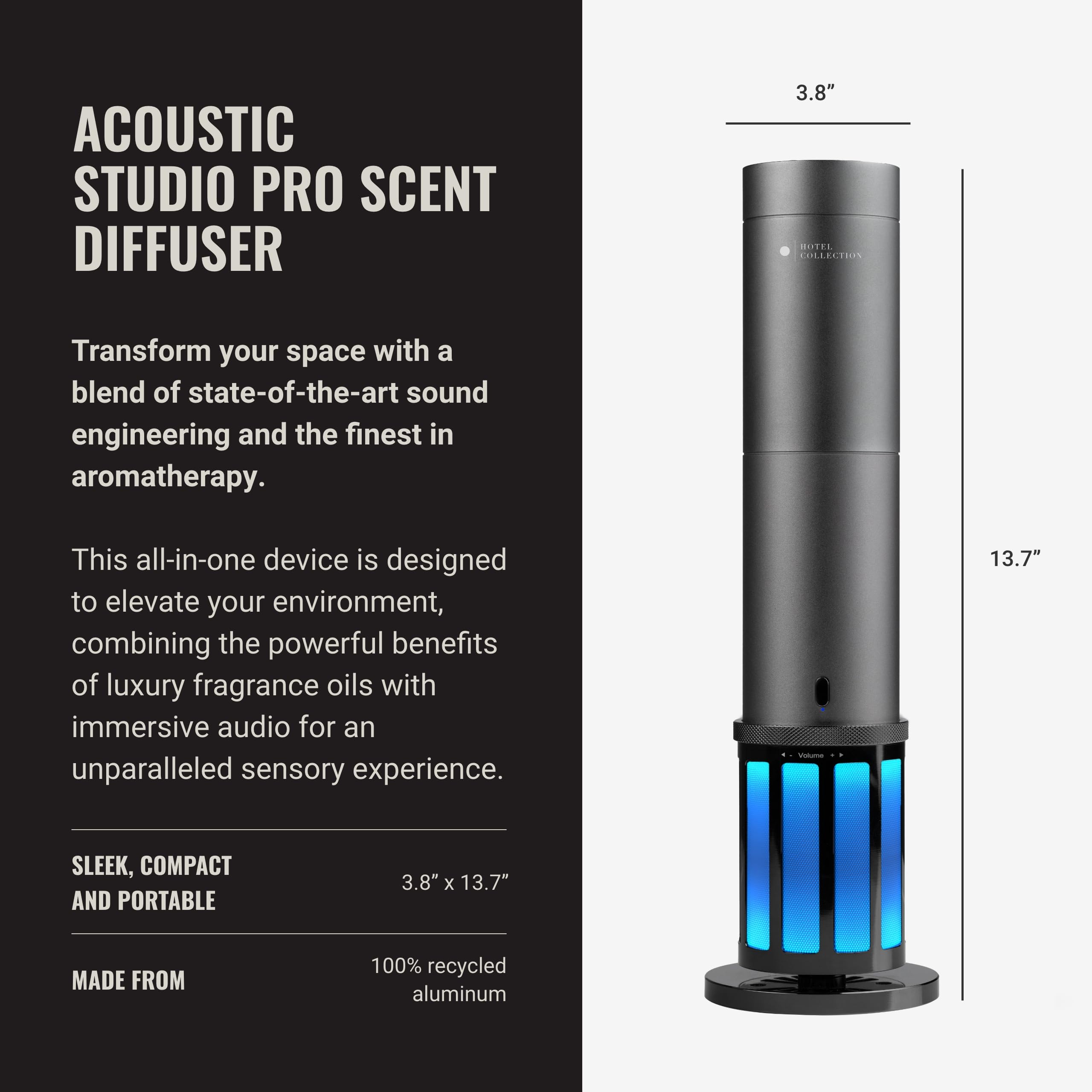 Hotel Collection Acoustic Studio Pro Diffuser side profile highlights suitability for small rooms.