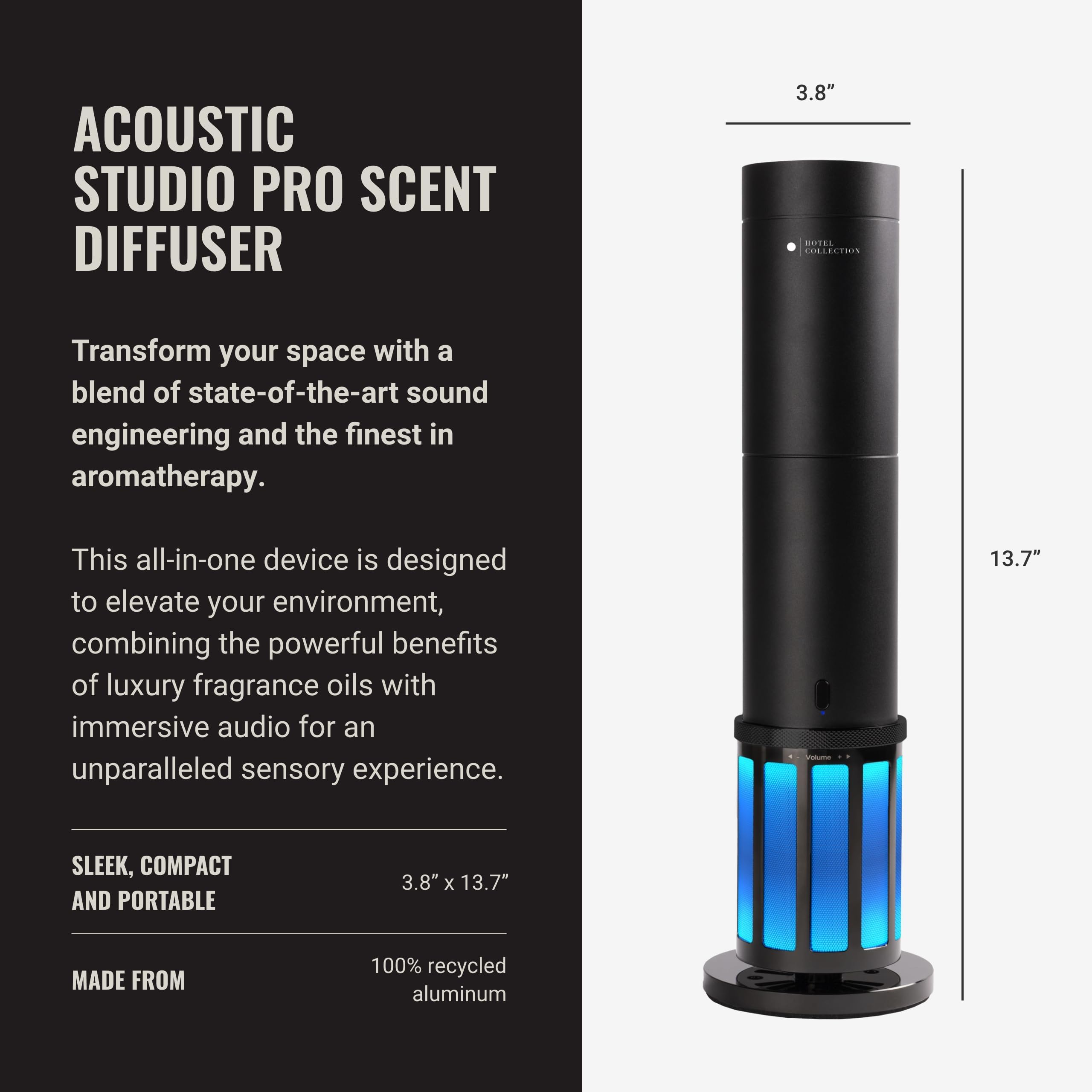 Hotel Collection Acoustic Studio Pro diffuser top view highlighting sleek silhouette and simple setup.
