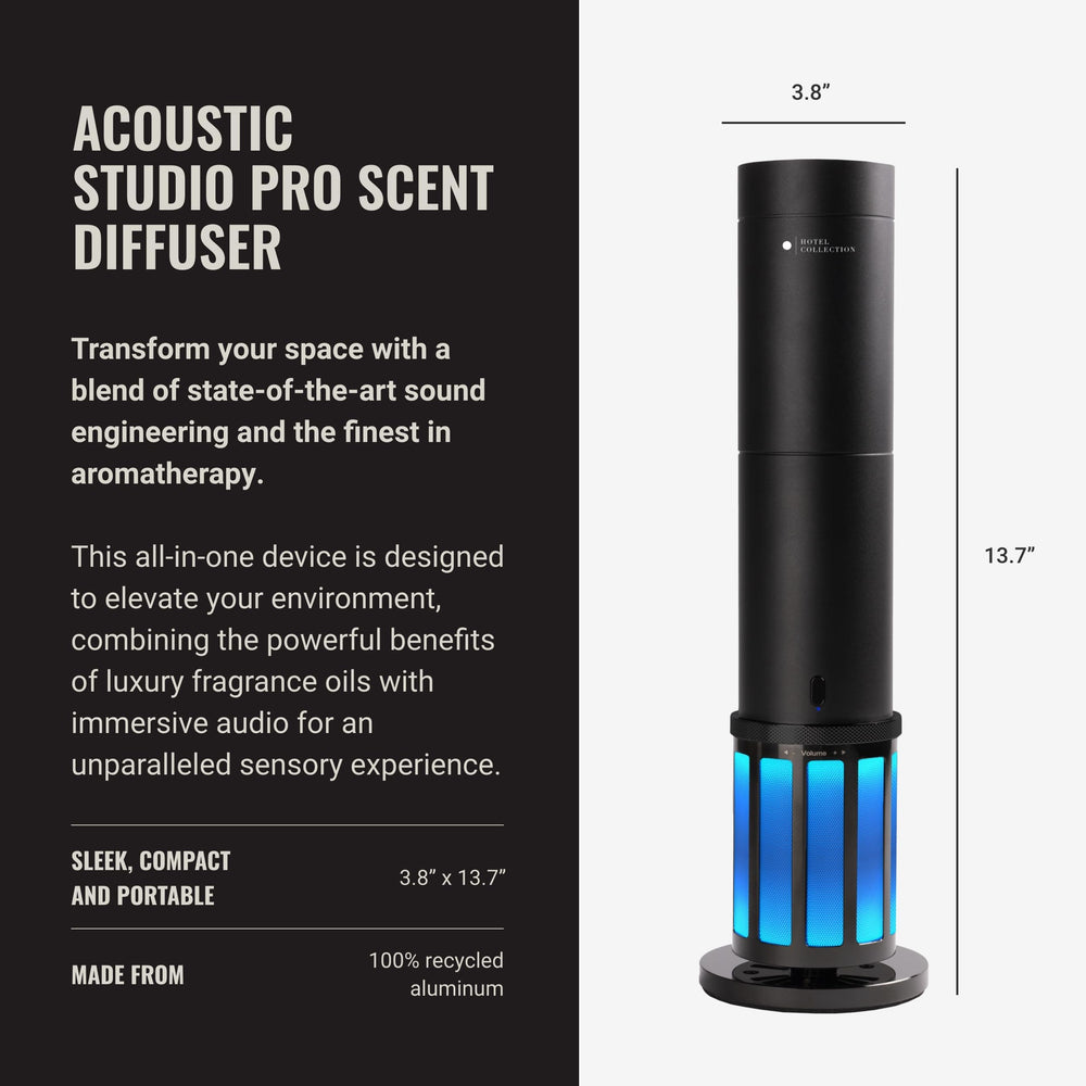 Hotel Collection Acoustic Studio Pro diffuser top view highlighting sleek silhouette and simple setup.