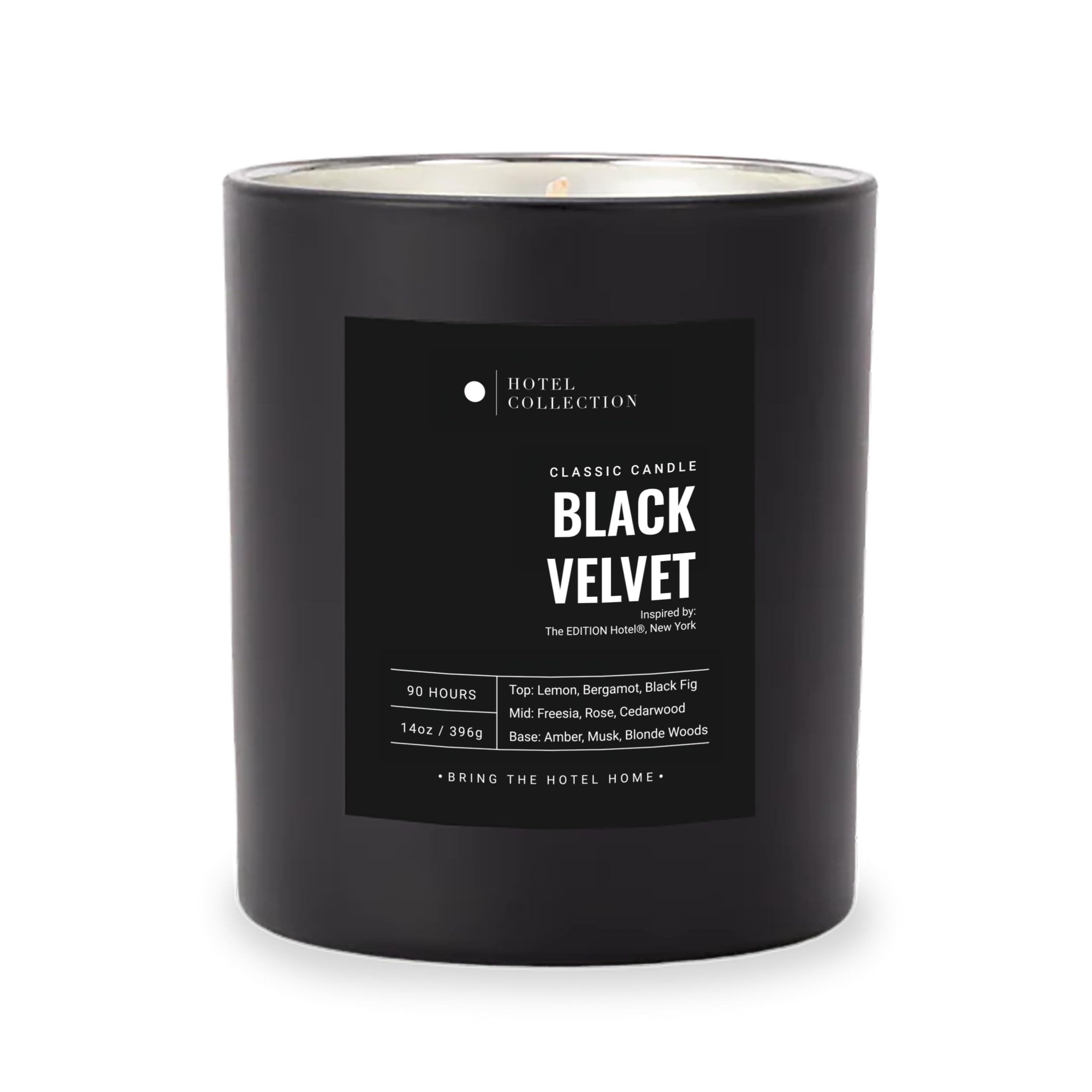Hotel Collection Black Velvet Candle label showcases premium branding and hotel-inspired luxury ambiance.