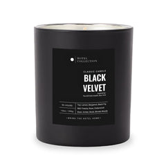 Hotel Collection Black Velvet Candle label showcases premium branding and hotel-inspired luxury ambiance.