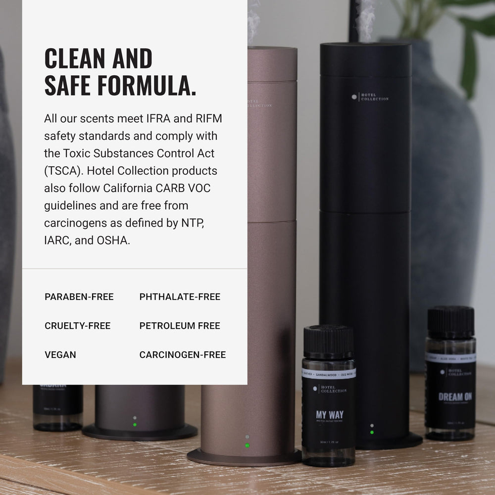 Elegant packaging and unscented bottle display for premium home fragrance.