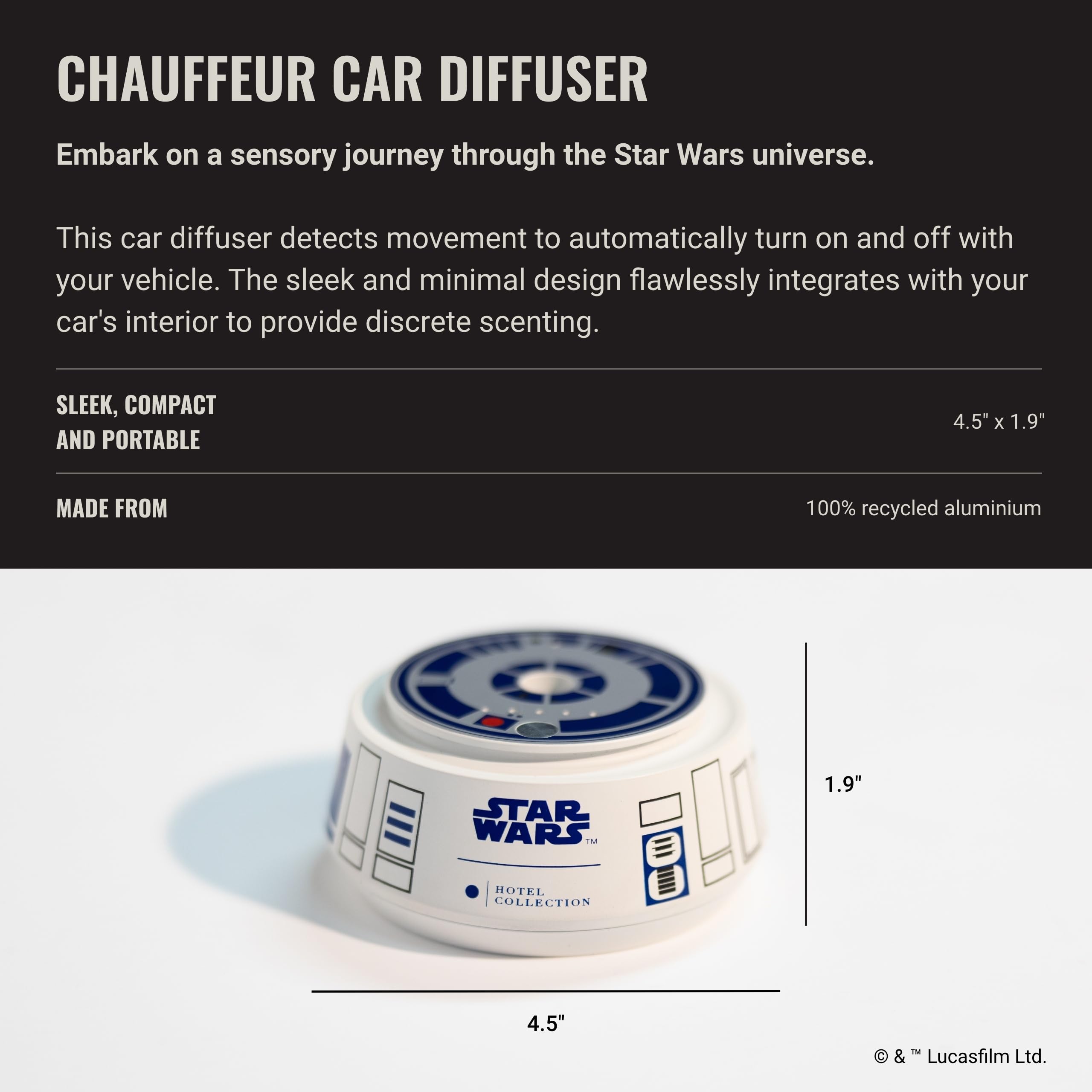 Hotel Collection R2-D2 car diffuser compact travel-friendly for on-the-go aroma