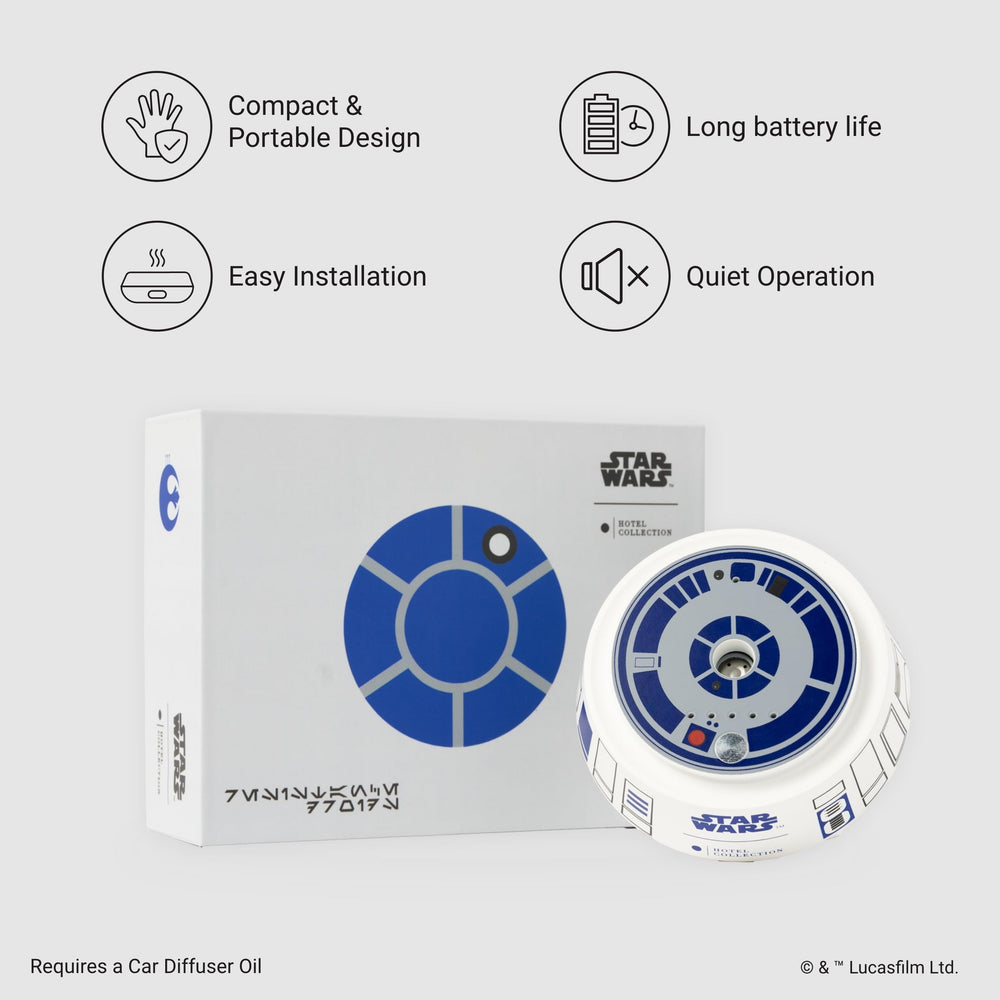 Hotel Collection R2-D2 car diffuser side profile highlighting dashboard integration and style