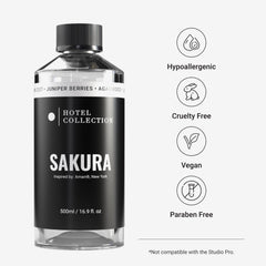 Hotel Collection Sakura label closeup reveals Lemon Zest, Juniper Berries, Agarwood notes.