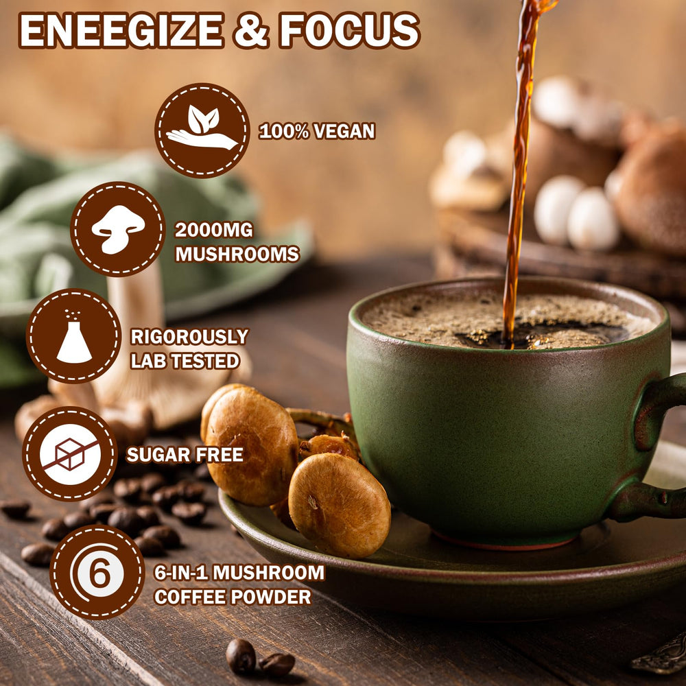 Hotvox Mushroom Coffee ingredients close-up highlights gluten-free and non-GMO formula