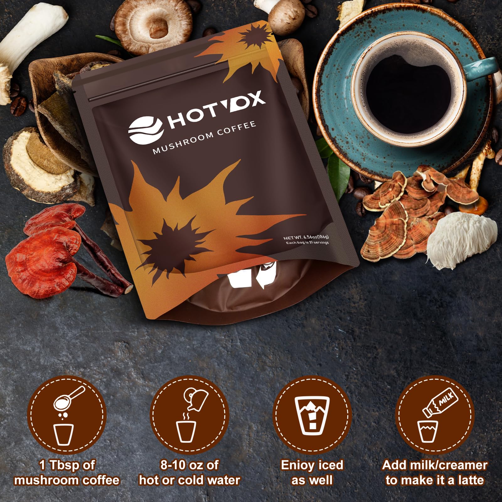Hotvox Mushroom Coffee on kitchen counter supports a healthy morning routine
