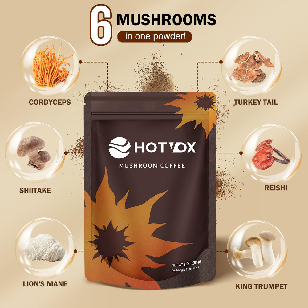 Hotvox Mushroom Coffee powder pour with spoon for easy measuring