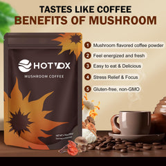 Hotvox Mushroom Coffee scoop beside cup ready for a fast caffeine boost