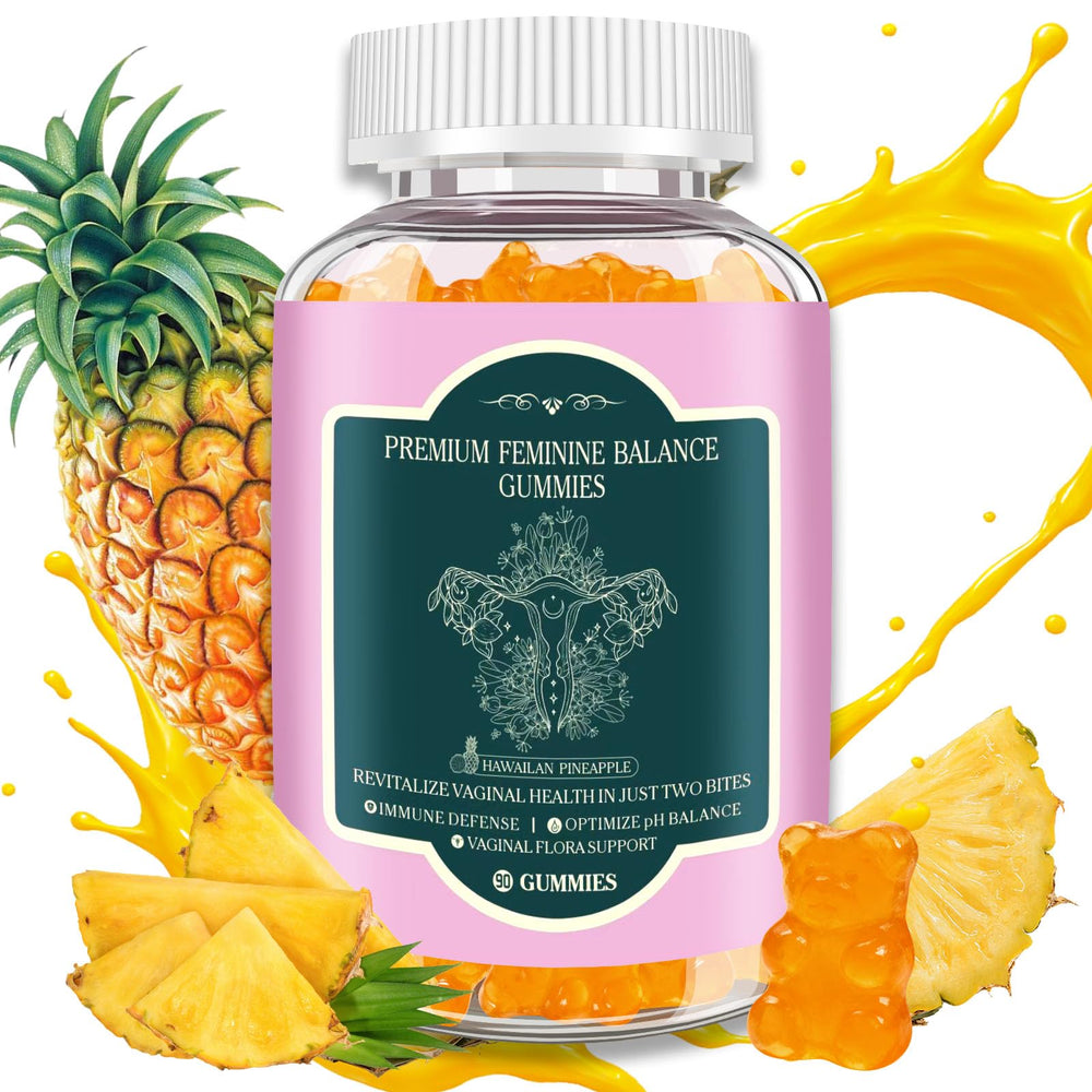 Hotvox Premium Feminine Balance Gummies bottle with pineapple flavor supports gut balance.