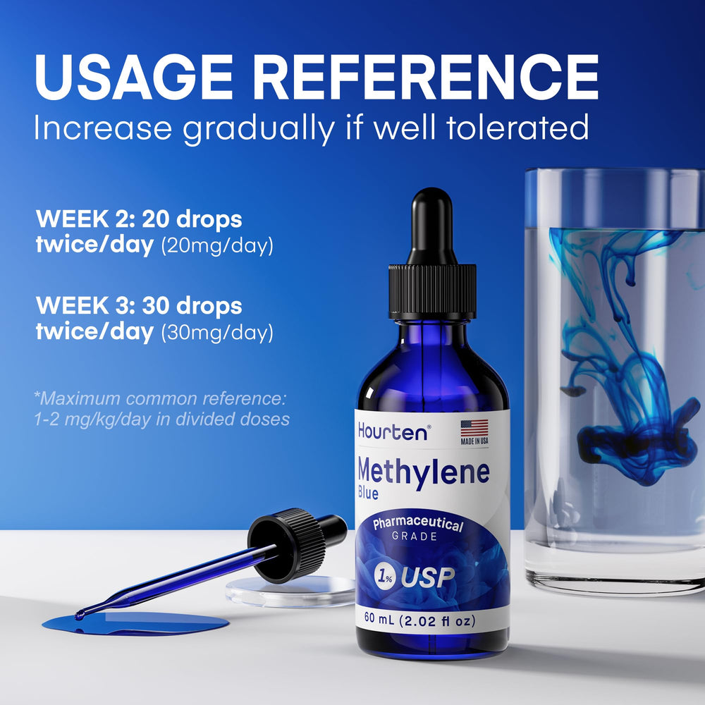 Hourten Methylene Blue Drops amber glass bottle preserves strength