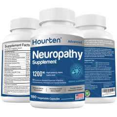 Hourten neuropathy bottle front view for daily nerve support and ease of use.