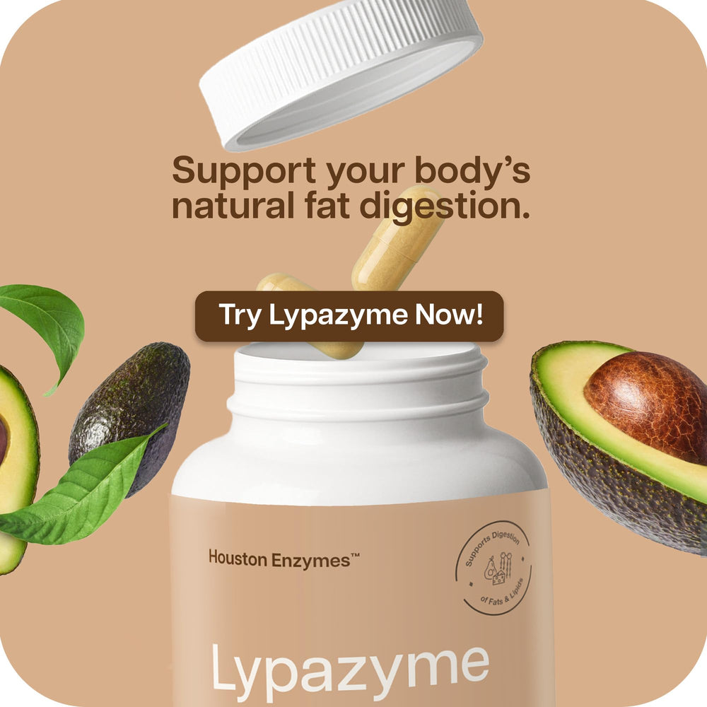 Small #3 capsules of Houston Enzymes Lypazyme for easy daily use.