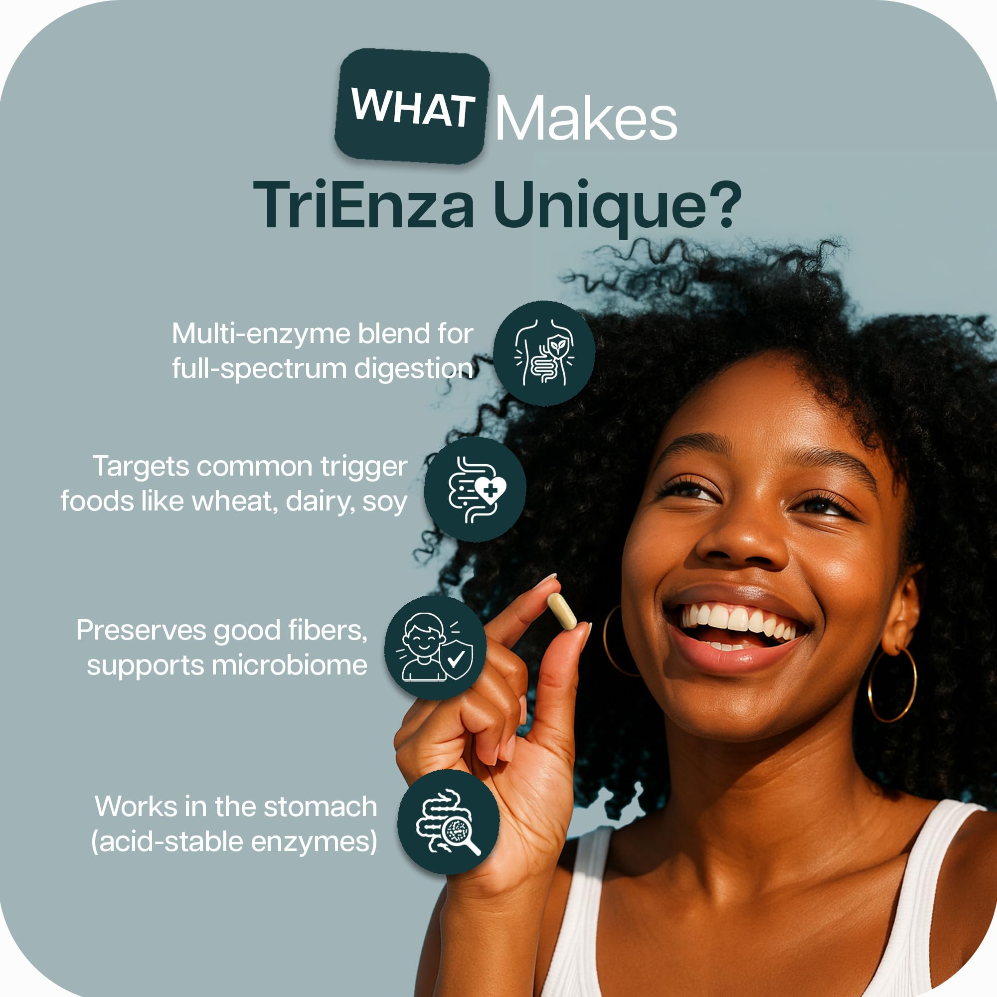 Houston Enzymes TriEnza label highlights active ingredients for diverse digestion.