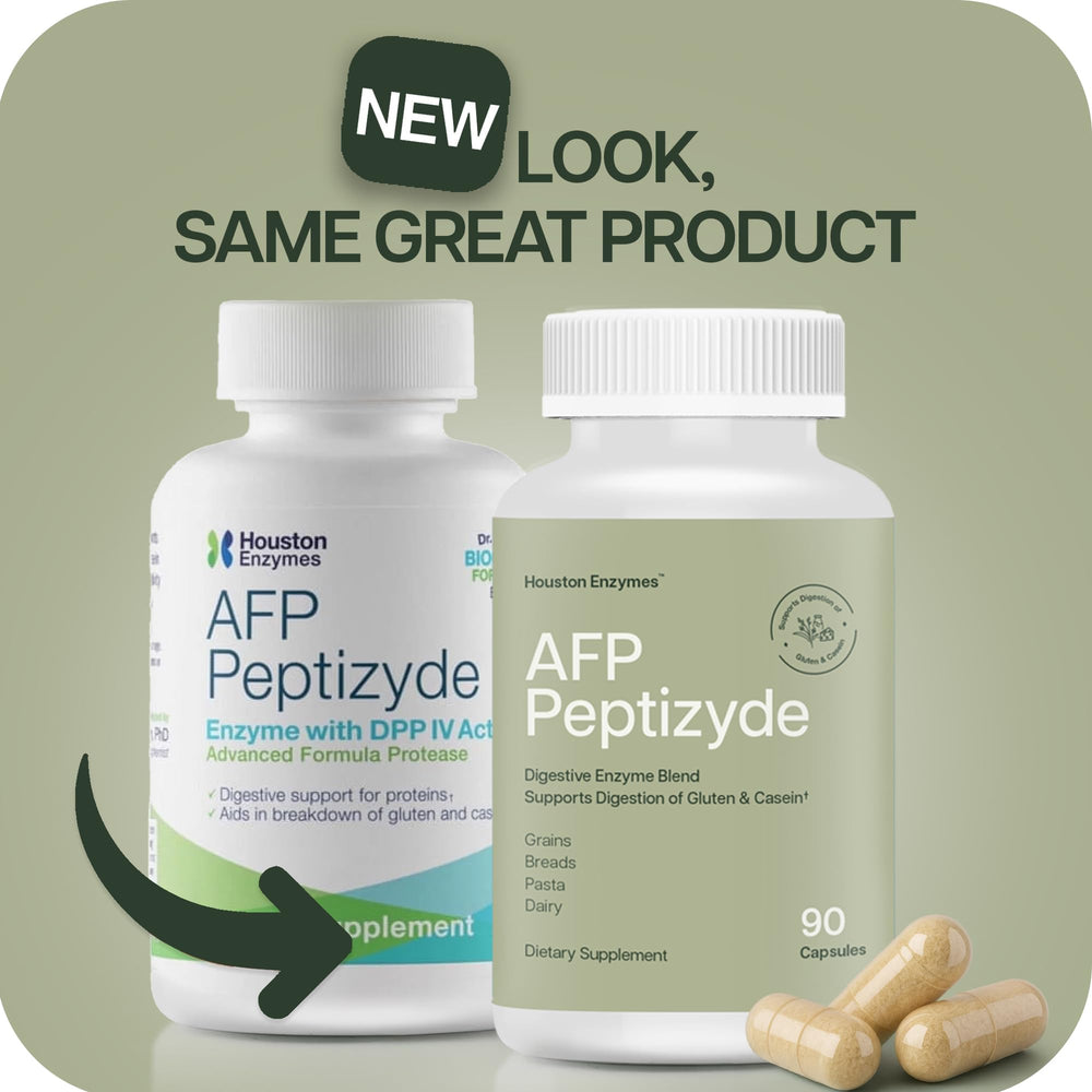 Houston Enzymes AFP Peptizyde label packaging highlighting USA-made quality.