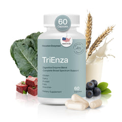 Houston Enzymes TriEnza bottle front shows comprehensive enzyme blend for digestion.