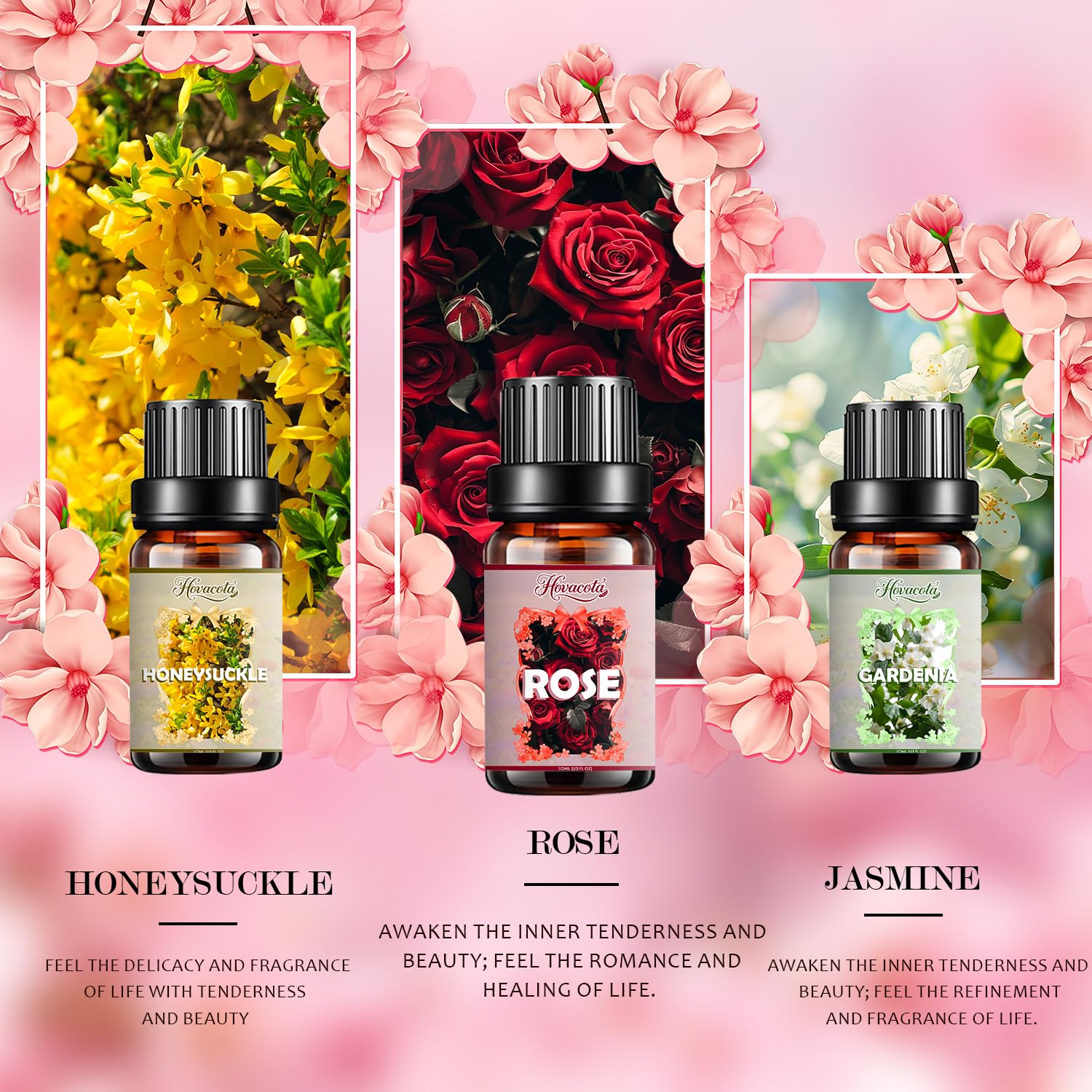 Hovacota Rose oil bottle adding romantic notes for skincare