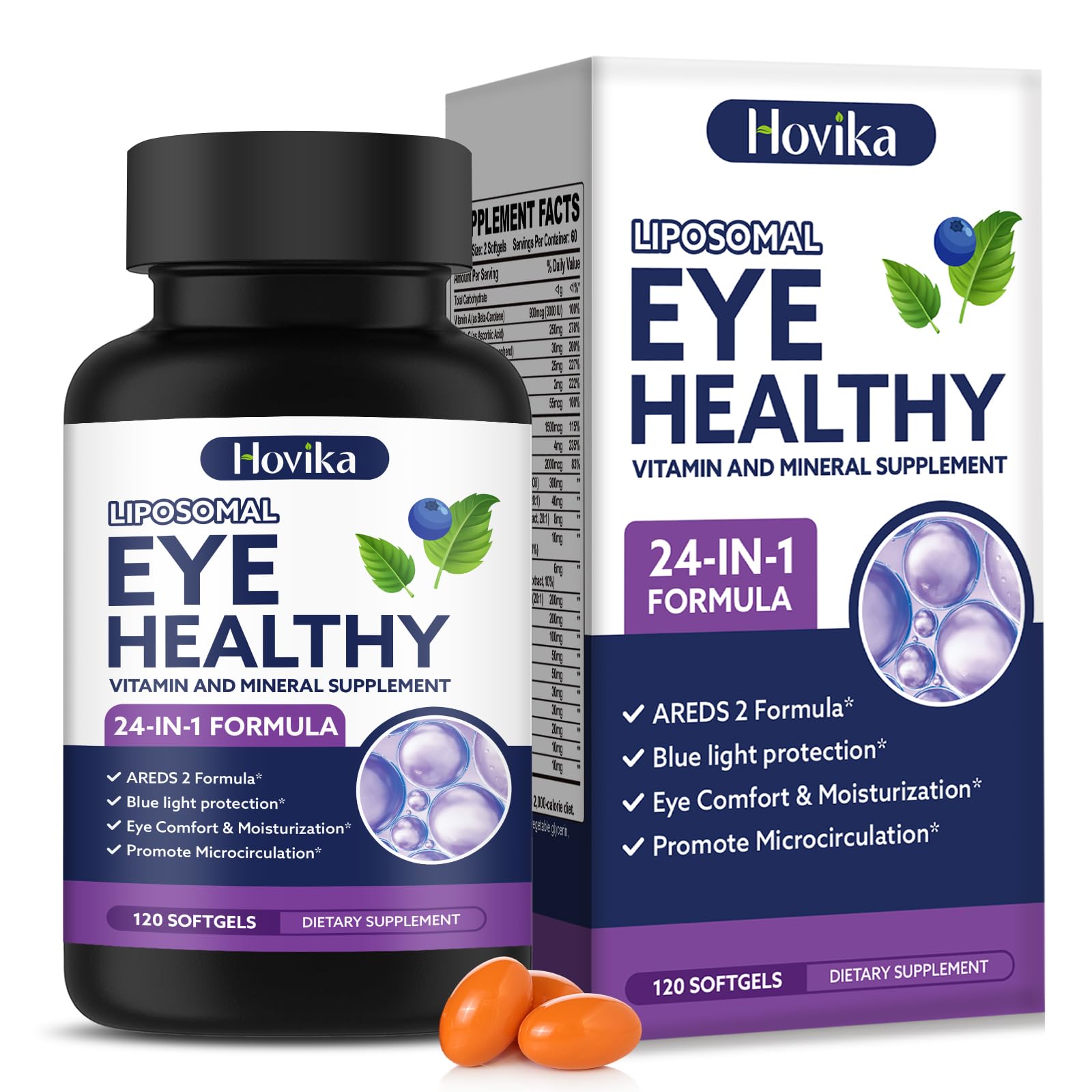 Hovika AREDS2 eye softgels bottle ready for daily eye nourishment.