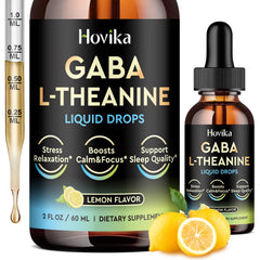 Hovika GABA L-Theanine drops bottle pour promotes calm and relaxed evenings.