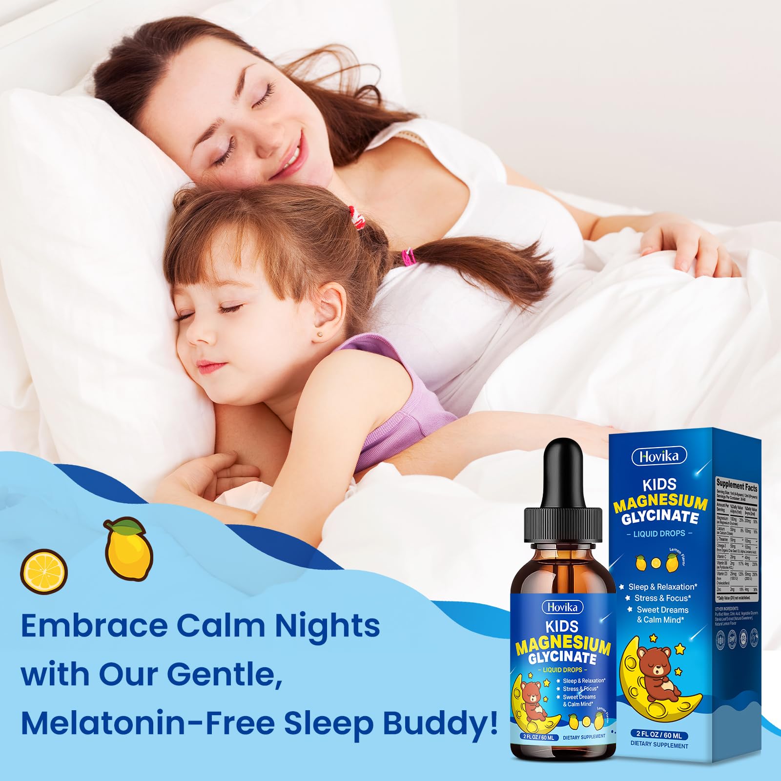 Hovika Kids Magnesium Drops 2-pack display emphasizing family value.