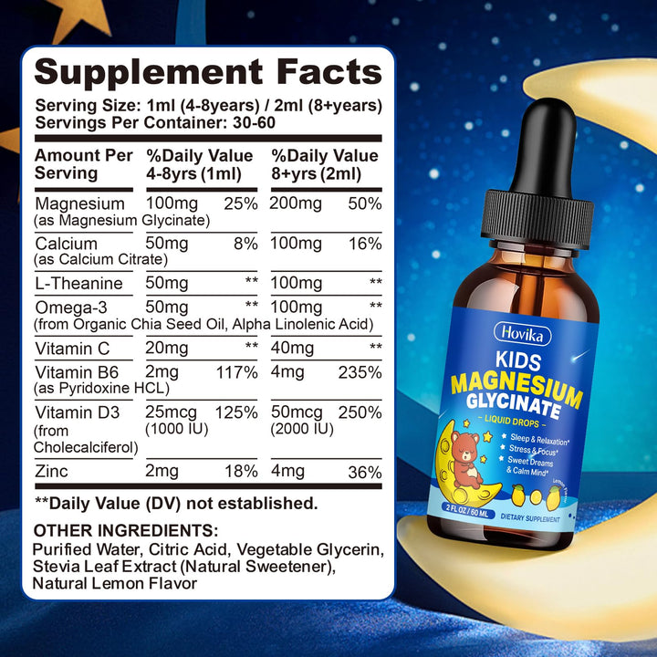 Hovika Kids Magnesium Drops being mixed in water for easy consumption.