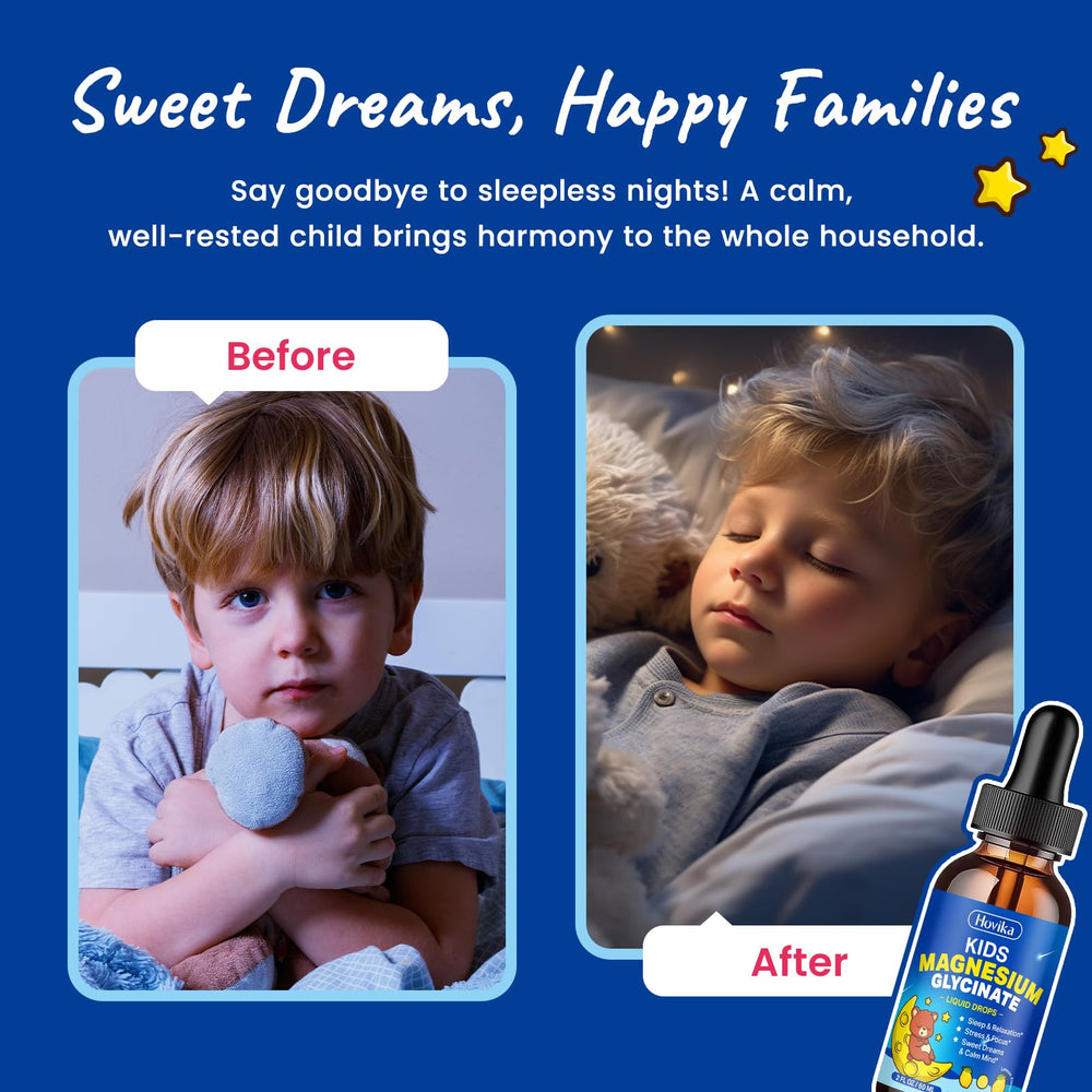 Hovika Kids Magnesium Drops lemon label highlights kid-friendly taste.