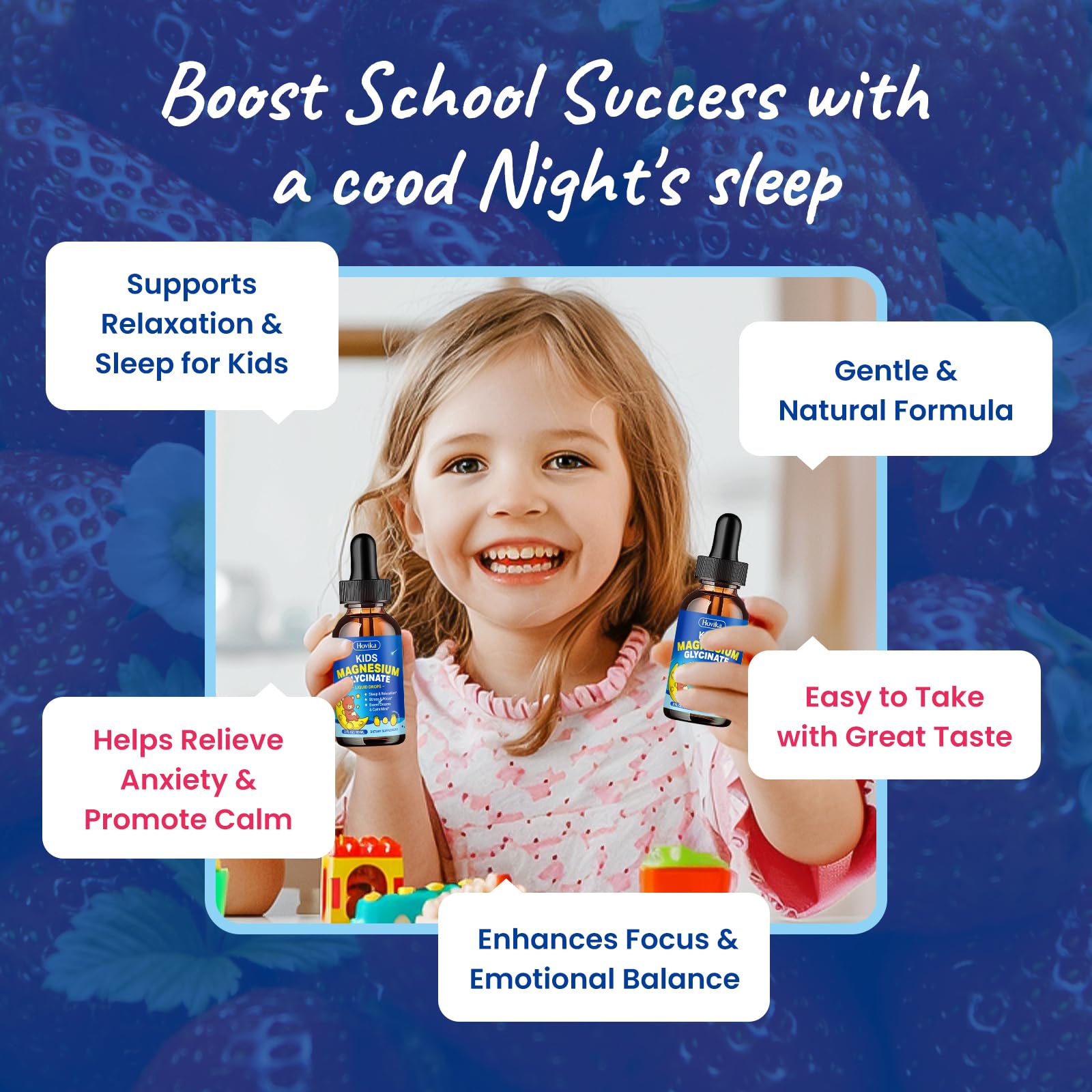 Hovika Kids Magnesium Drops pour spout for easy daily dosing.